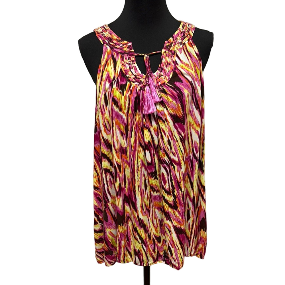 Willow Bay Pink Brown Abstract Sleeveless Blouse Tank Vacation Boho